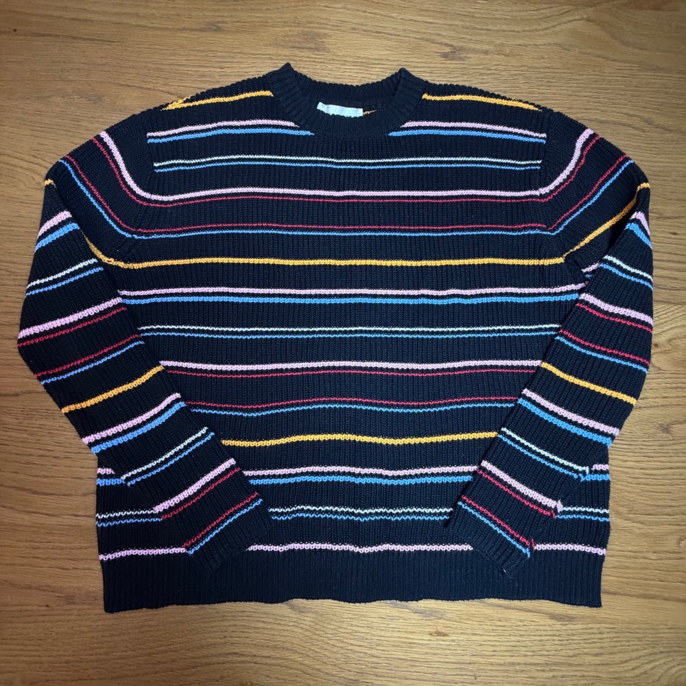 Popsugar Womens Multi Color Striped Crewneck Knit Sweater Black Size Medium
